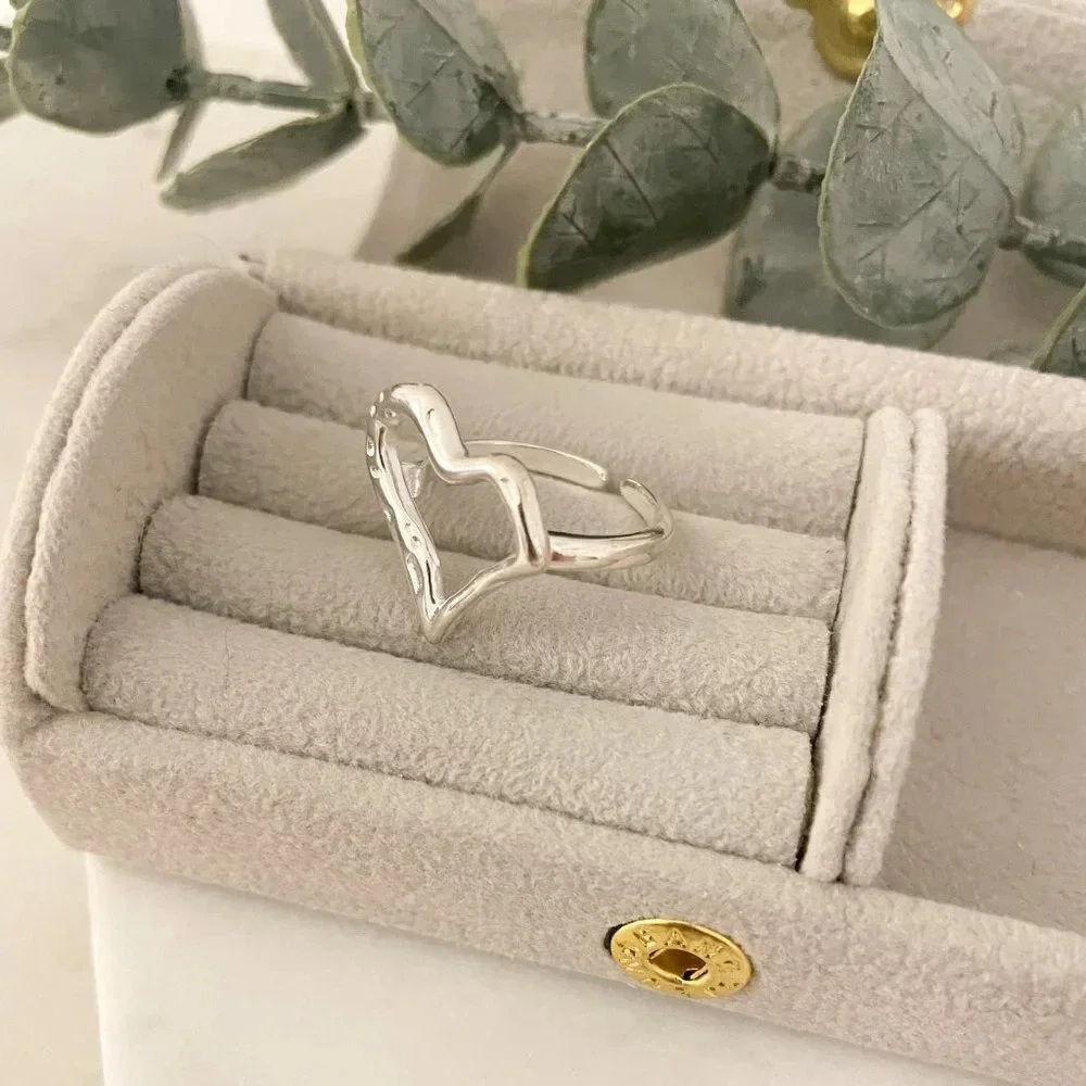 925 Sterling Silver Heart Ring Geometric Ring Band Dainty Minimalist Modern Ring